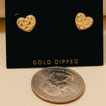 Gold Dipped Quilted Heart Stud Earrings
