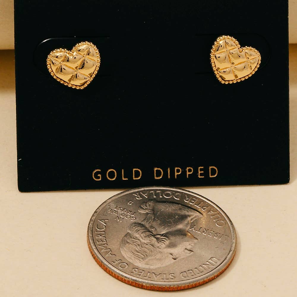 Gold Dipped Quilted Heart Stud Earrings
