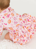 Baby Girls Spirit Squad Football Knit Long Sleeve Flutter Bubble Romper: Pink / 18-24m