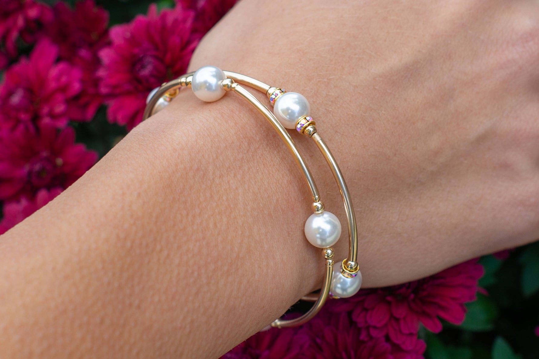 8mm White Blessing Bracelet with Gold Filled Tubes