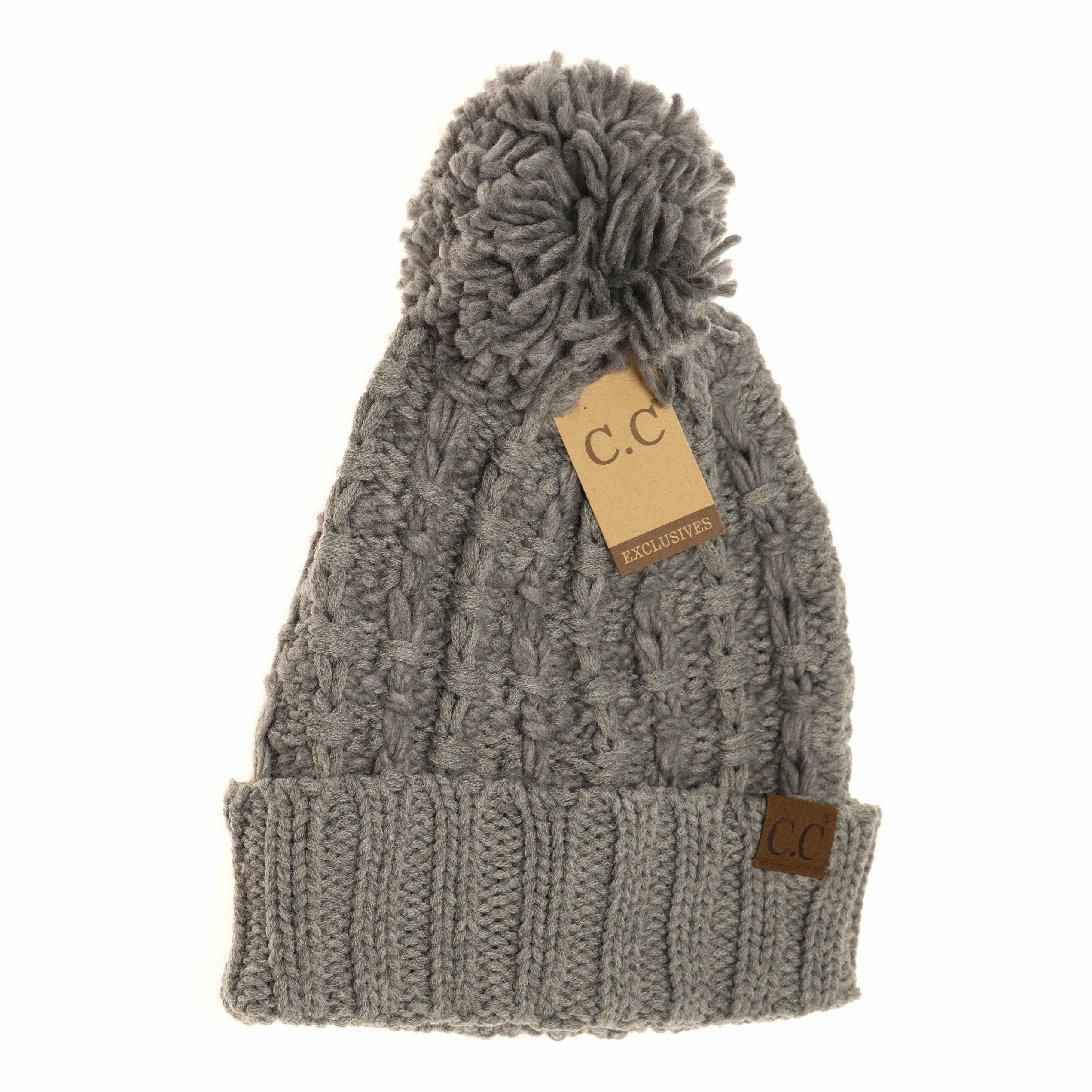 CC Slipstitch Pom Beanie: Lt. Grey
