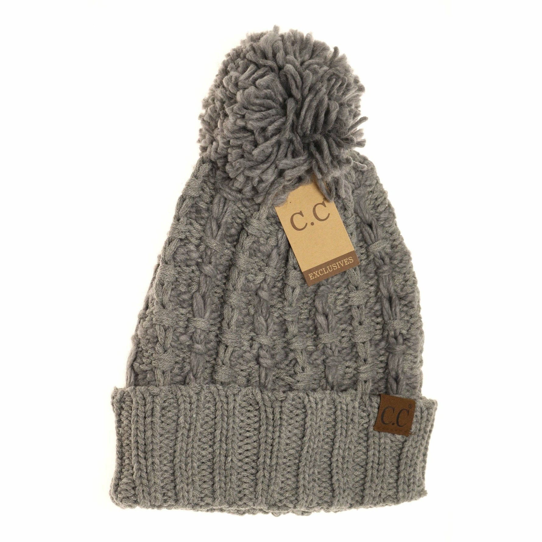 CC Slipstitch Pom Beanie: Lt. Grey