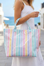 Glossy Striped Large Tote Bag: Orange Pink Stripe