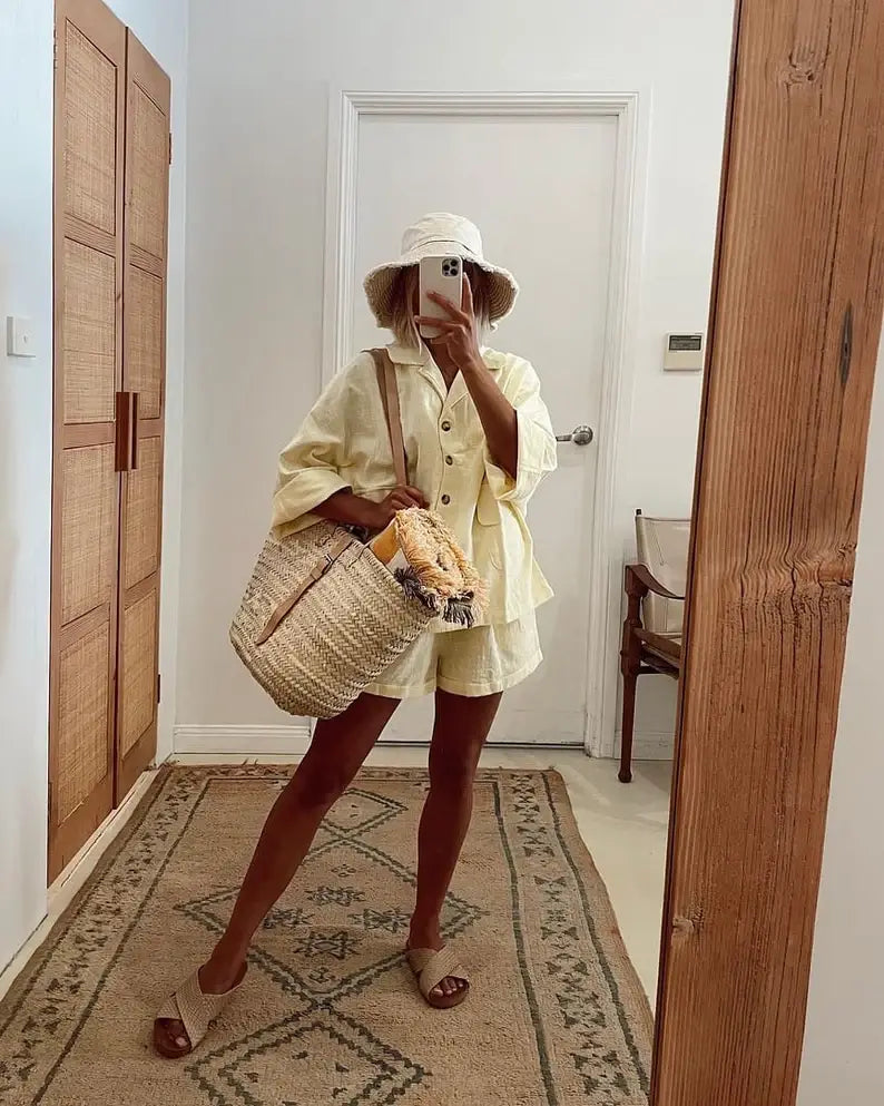 STRAW BAG Handmade Moroccan Basket with Leather