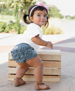 Baby Girls Light Wash Denim Woven RuffleButt Bloomer: Blue / 2T