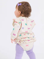 Baby Girls Heather Oatmeal Ribbons Sweatshirt Bubble Romper: Off-White / 3-6m