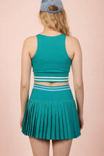 Striped Band Detail Activewear Top & Skirt Set: SEA FOAM