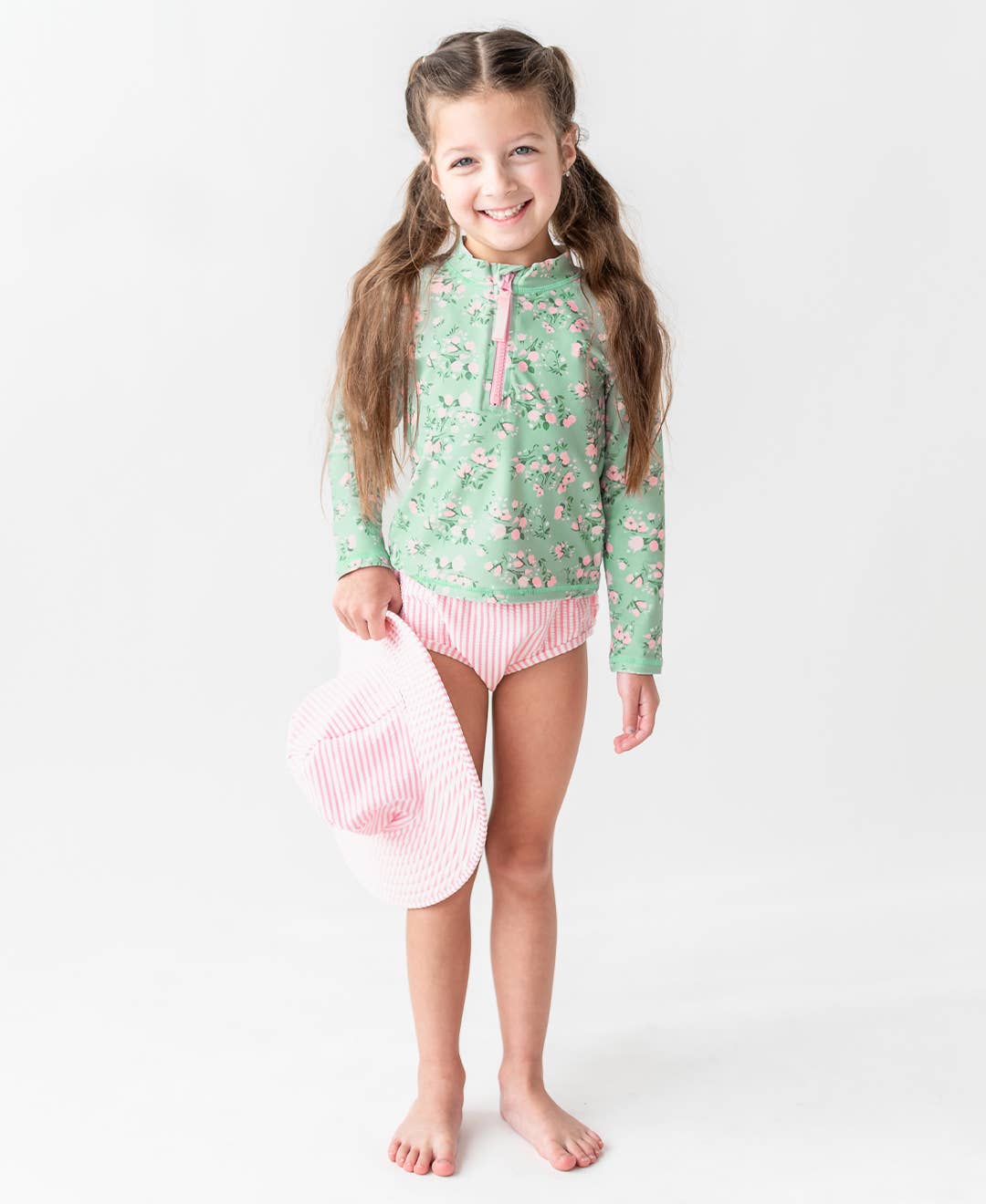Girls Pink Seersucker Swim Hat: 12m-2T