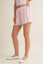 Ditsy Print Set with Scalloped Edge Lace Trim: Pink Ditsy / M