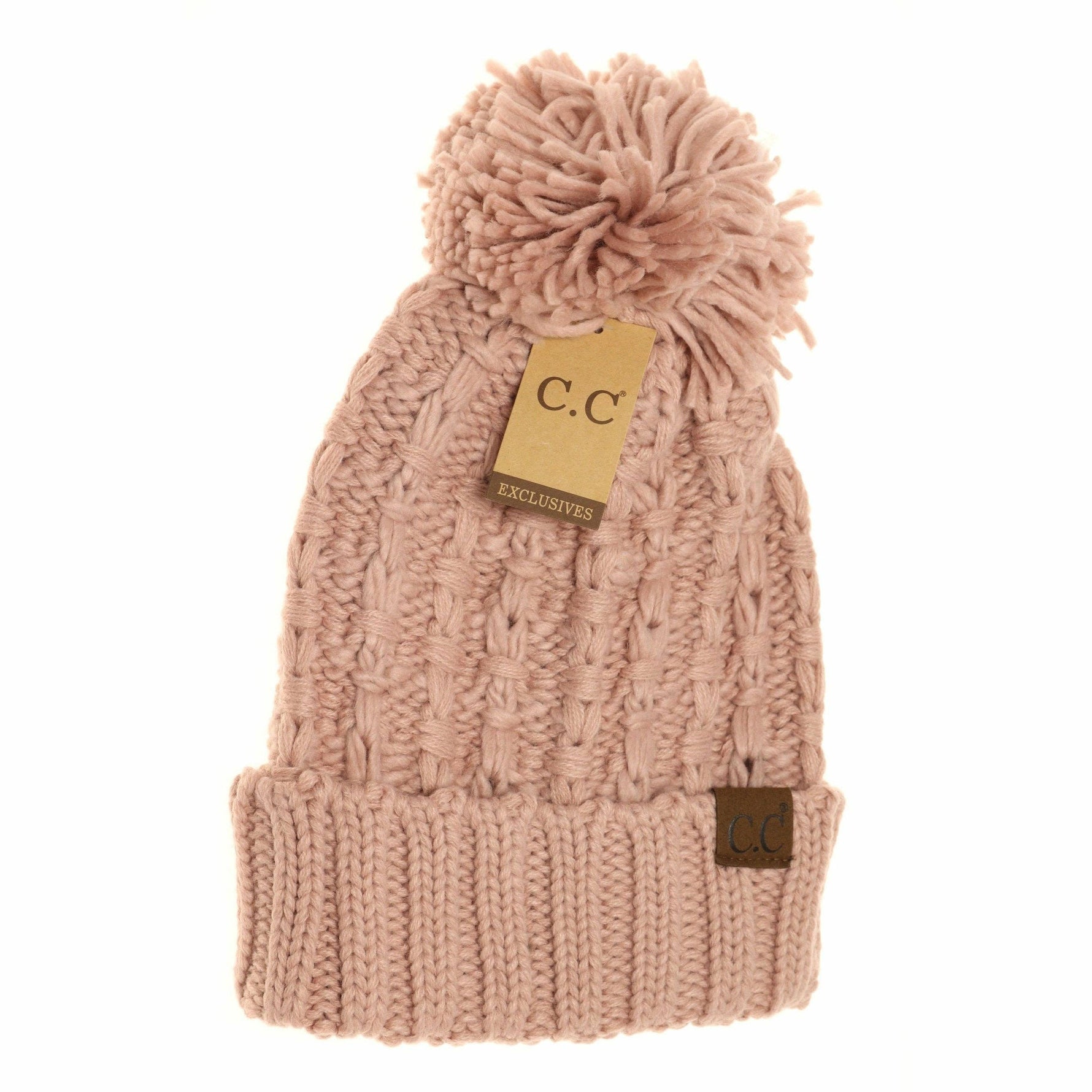 CC Slipstitch Pom Beanie: Lt. Grey