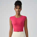 Women's Crew Neck Pleated-Back Open Sports Tank Top: Black / L
