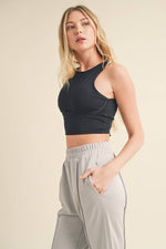 Corset Inspired Cropped Tank Top: Cream / L
