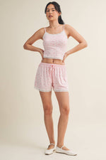 Ditsy Print Set with Scalloped Edge Lace Trim: Pink Ditsy / L