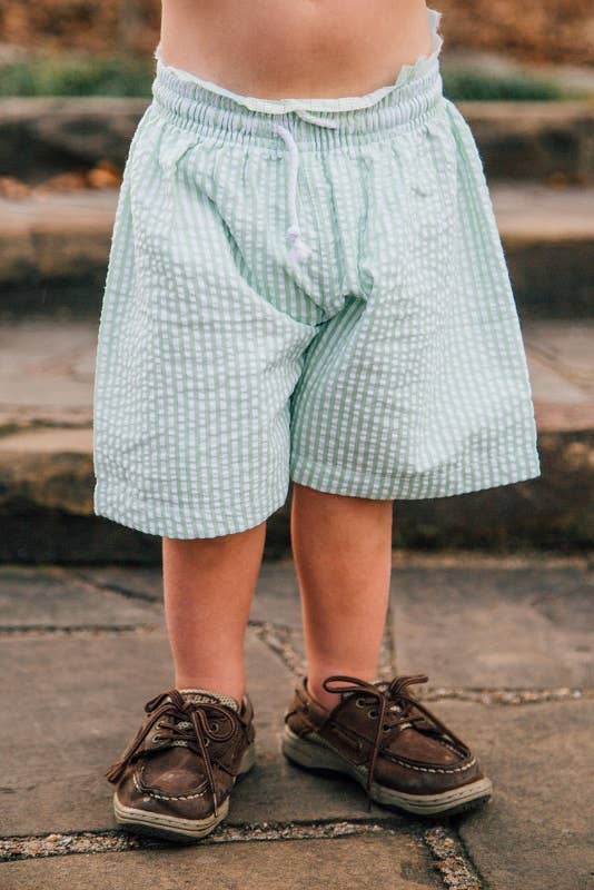 Boys Seersucker Swim Trunks - Green: 6m