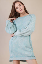 Mineral Washed Raglan Sleeve Casual Mini Dress: SAGE