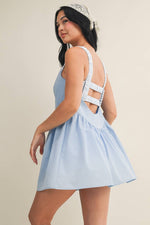 Gingham Print Double Layered Play Dress: Blue / L
