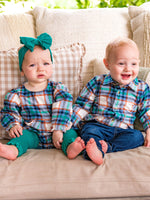 Baby Girls Peyton Plaid Woven Long Sleeve Bubble Romper: Multi-Color / 12-18m