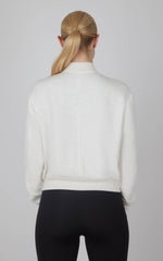 Women's Scuba Button Down Trendy Bomber Jacket: SEASIDE SAND