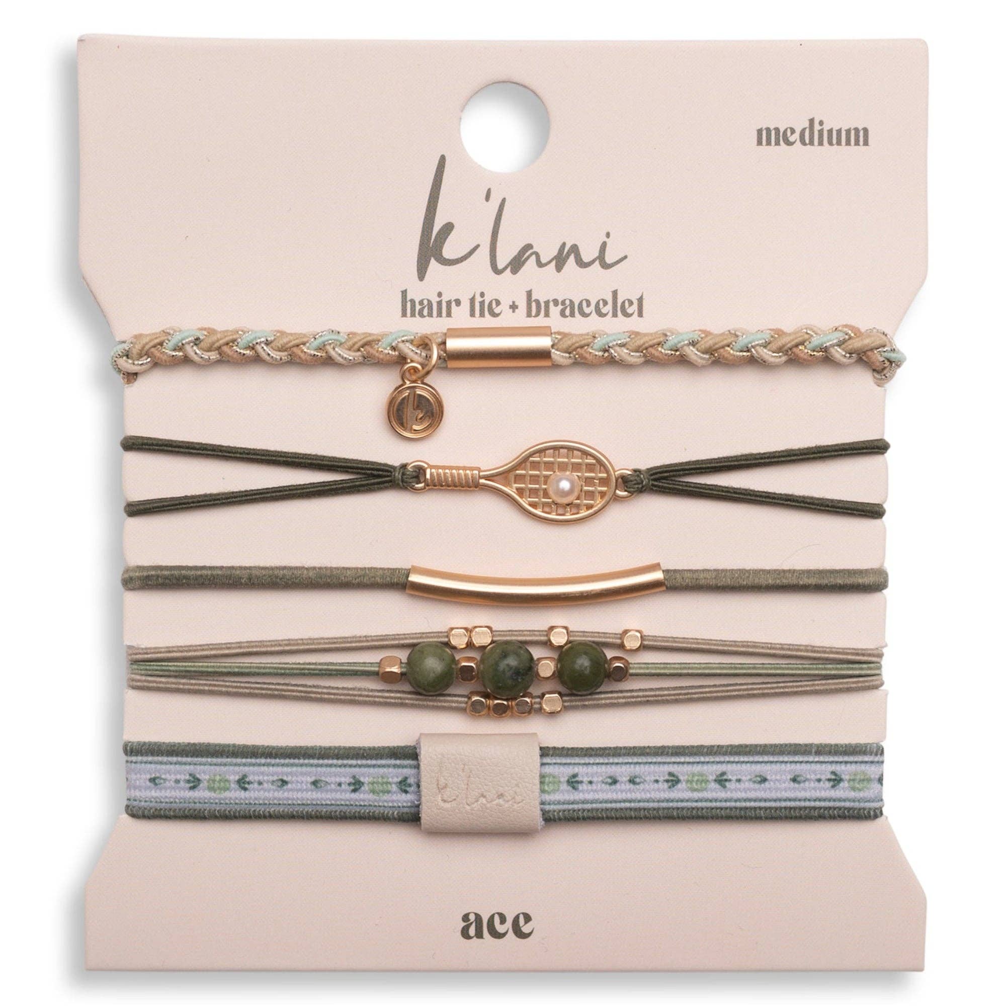 "Ace" Green and Gold Tennis Racket Charm Hair Tie Bracelets