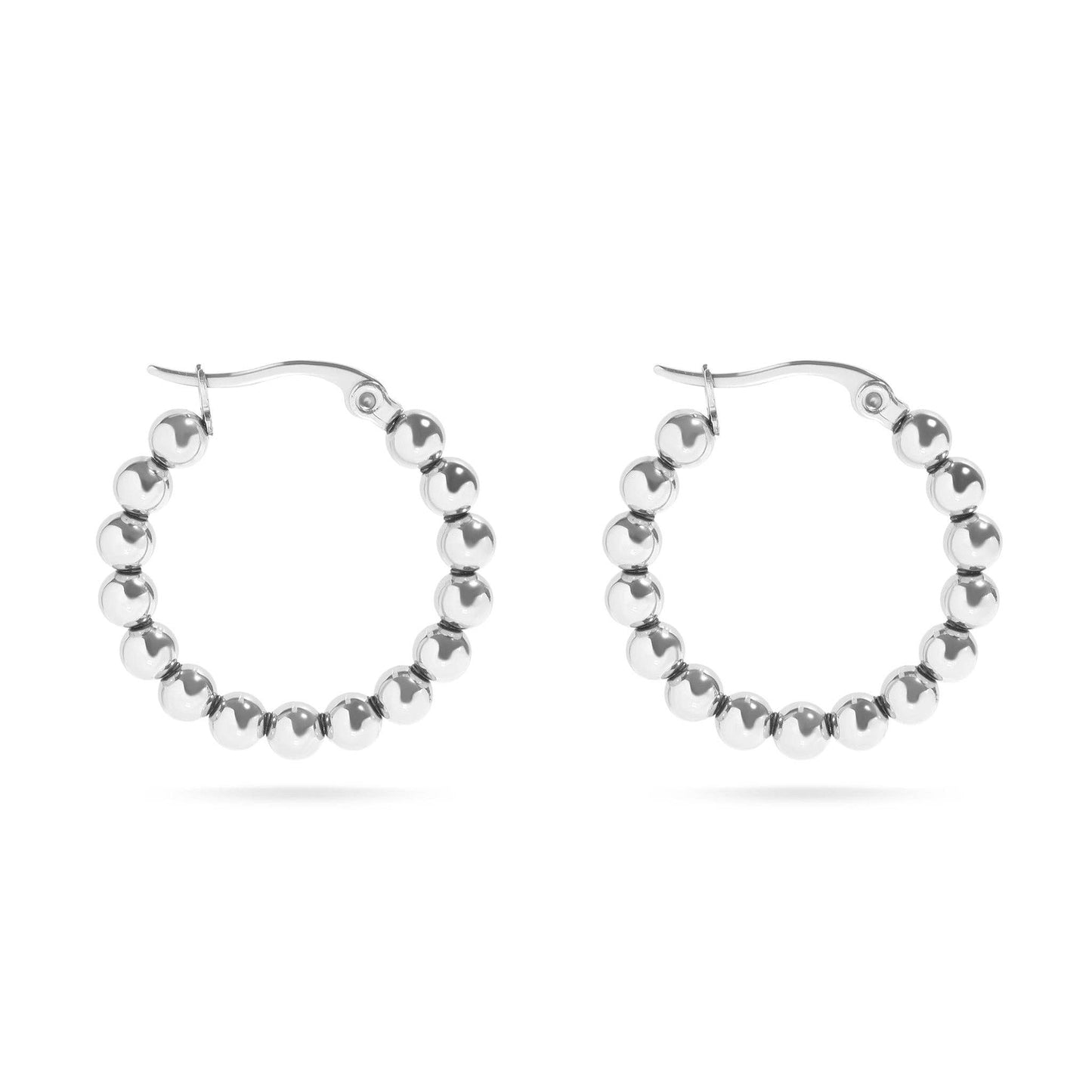 18K Gold PVD Stainless Steel Circle Ball Hoop Earrings : Gold