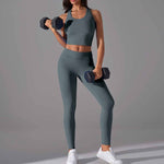 Women High Support Sports Bra Seamless Workout Yoga Set: Dark Blue / M