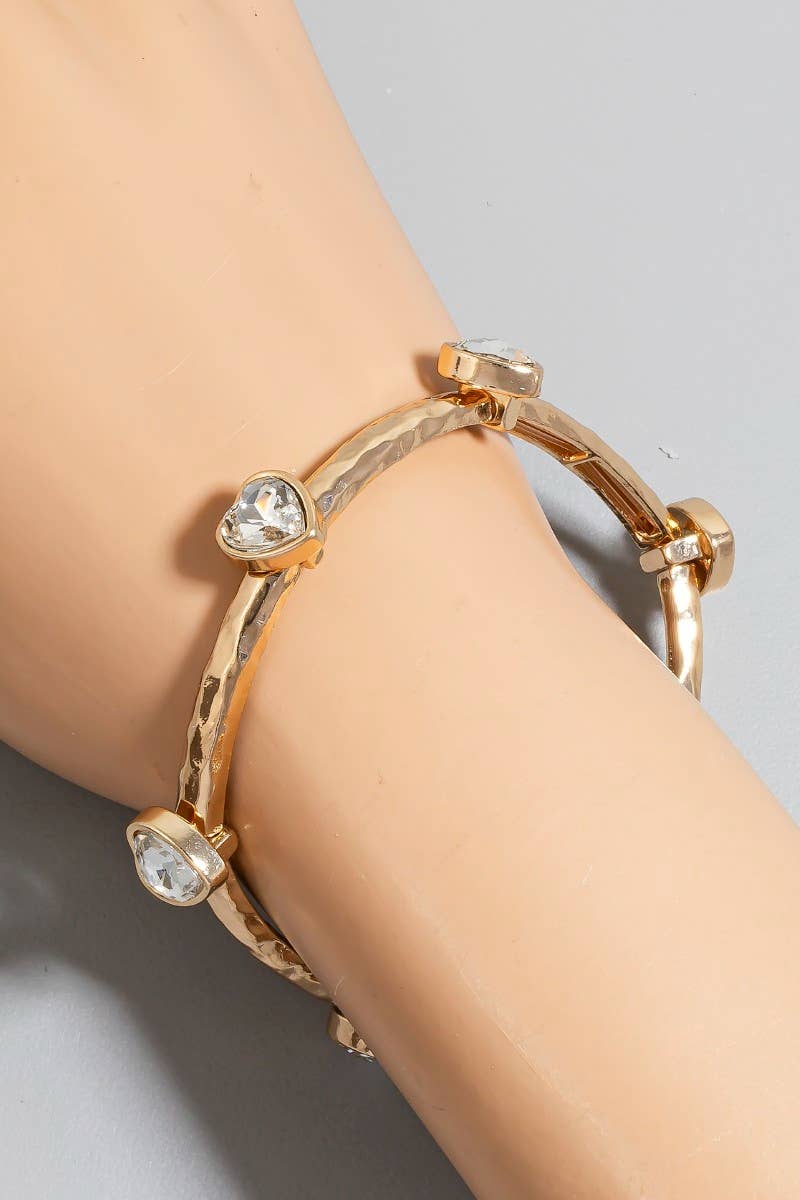 Rhinestone Hearts Elastic Metallic Bracelet