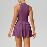 Women Cloud-Feel Fake Two-Piece Sports Dress: Blue Gray / M
