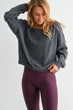 Raw Edge Waffle Knit Boatneck Pullover: MIDNIGHT NAVY