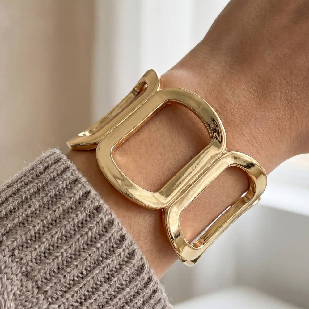 Gold Solid Oval Chain Hinge Bangle Bracelet