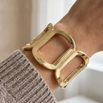 Gold Solid Oval Chain Hinge Bangle Bracelet