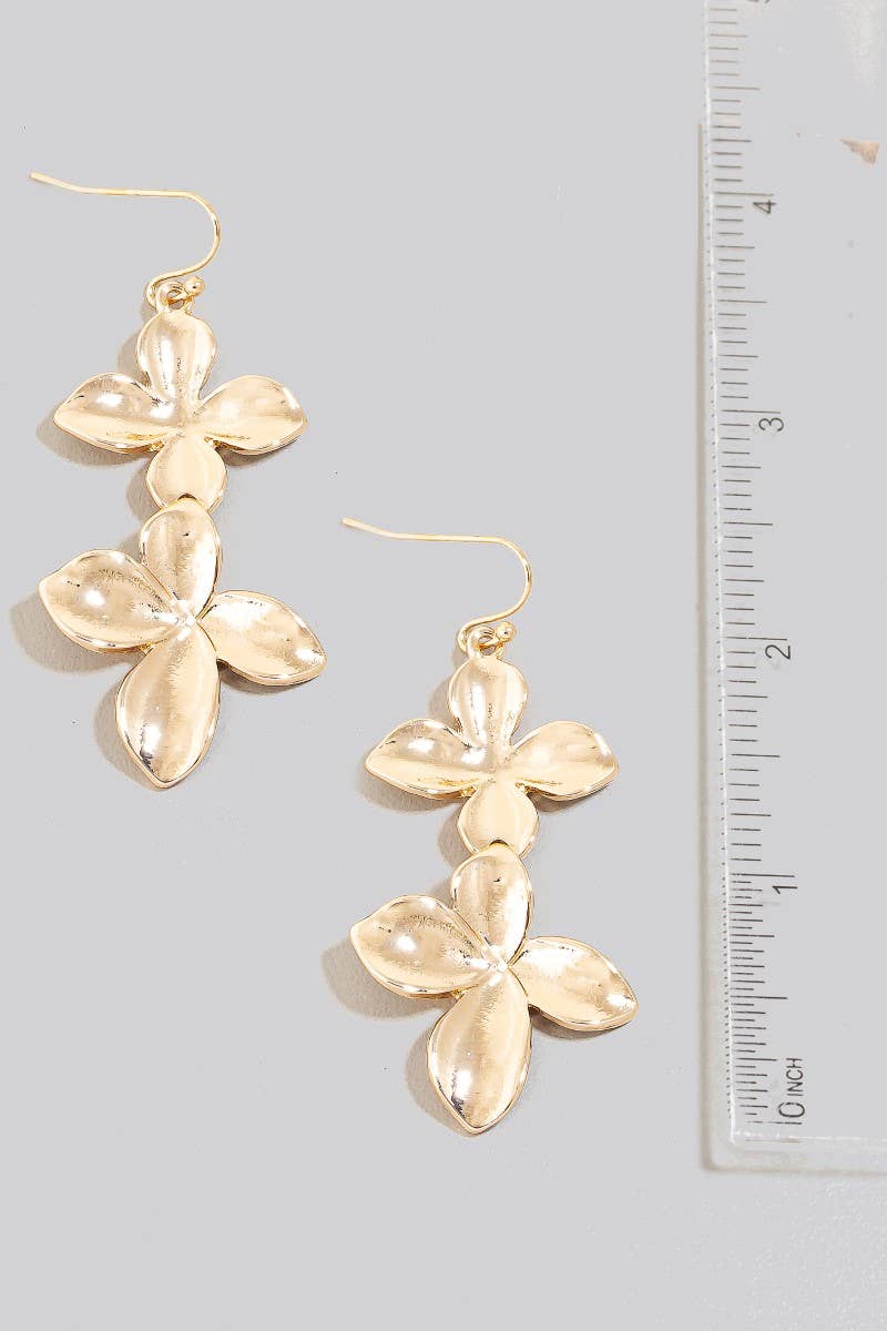 Double Metallic Flower Dangle Hook Earrings