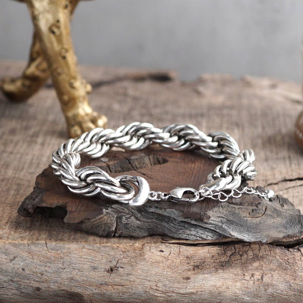 Luna Links – Silver Boho Bangles Collection: Caviar Texture - Two Tone