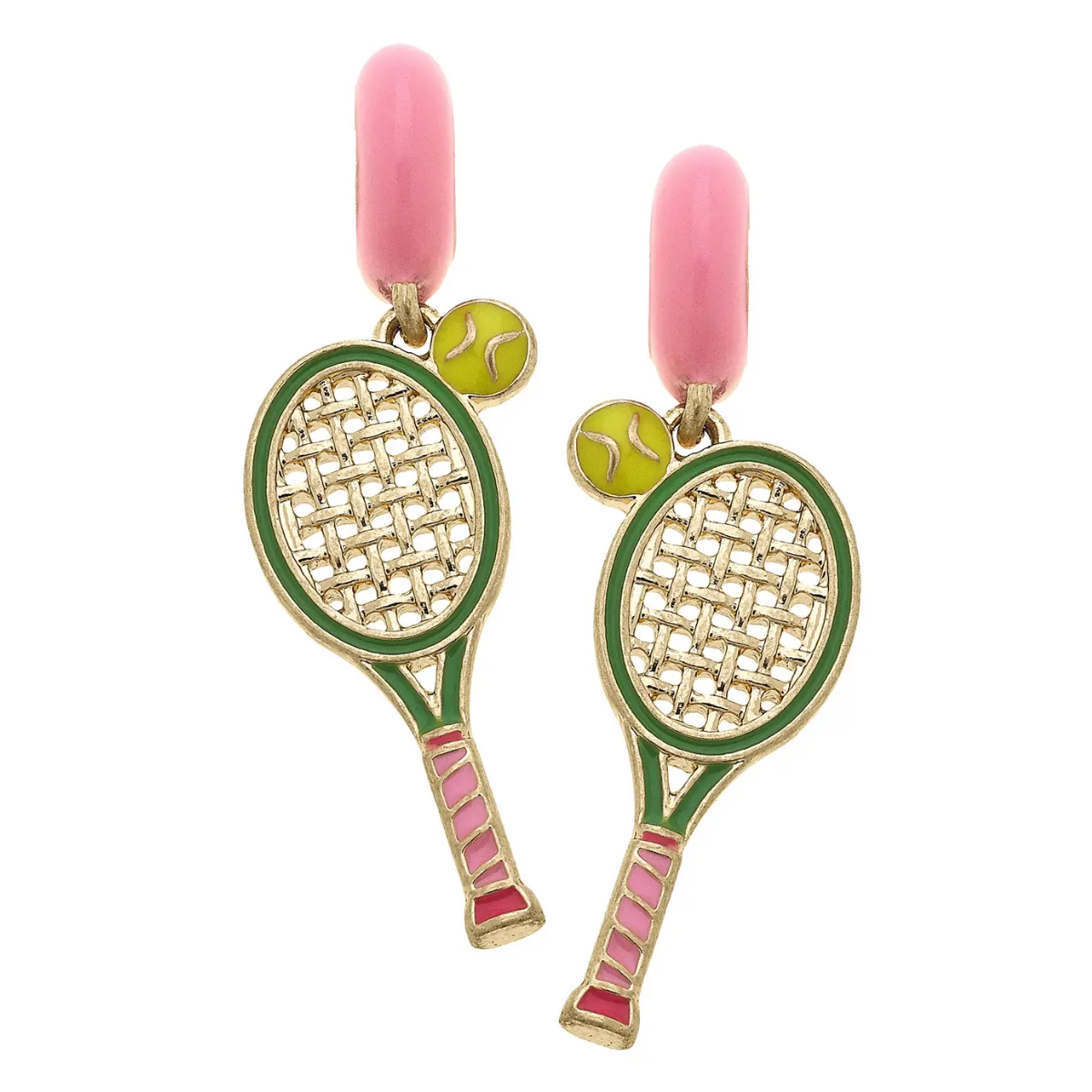 Serena Tennis Racket Enamel Huggie Hoop Earrings