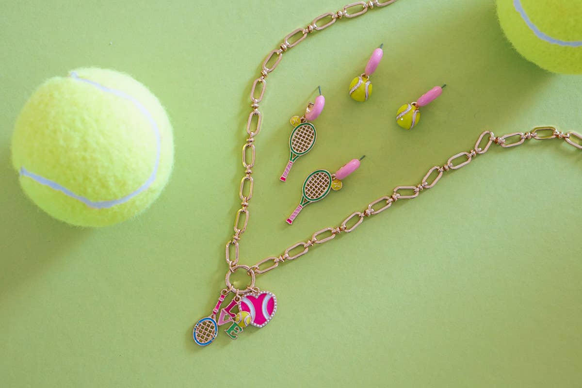 Serena Tennis Racket Enamel Huggie Hoop Earrings