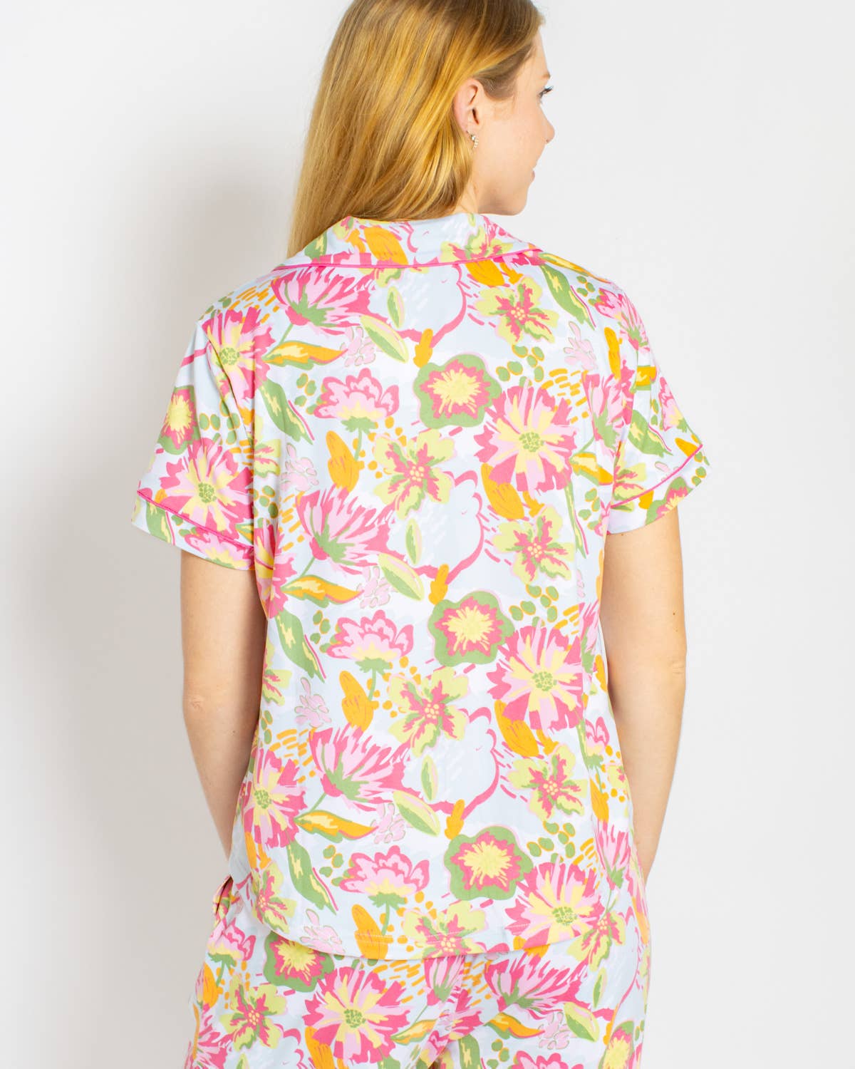 Summer Bouquet Short Sleeve Button Up Sleep Shirt   Pink/Blue/Multi   -Asst.: Small