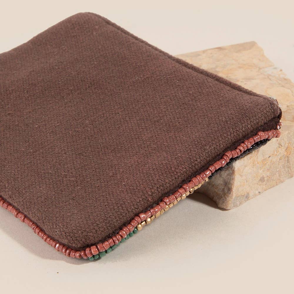 Seed Beaded Camo And Heart Coin Purse