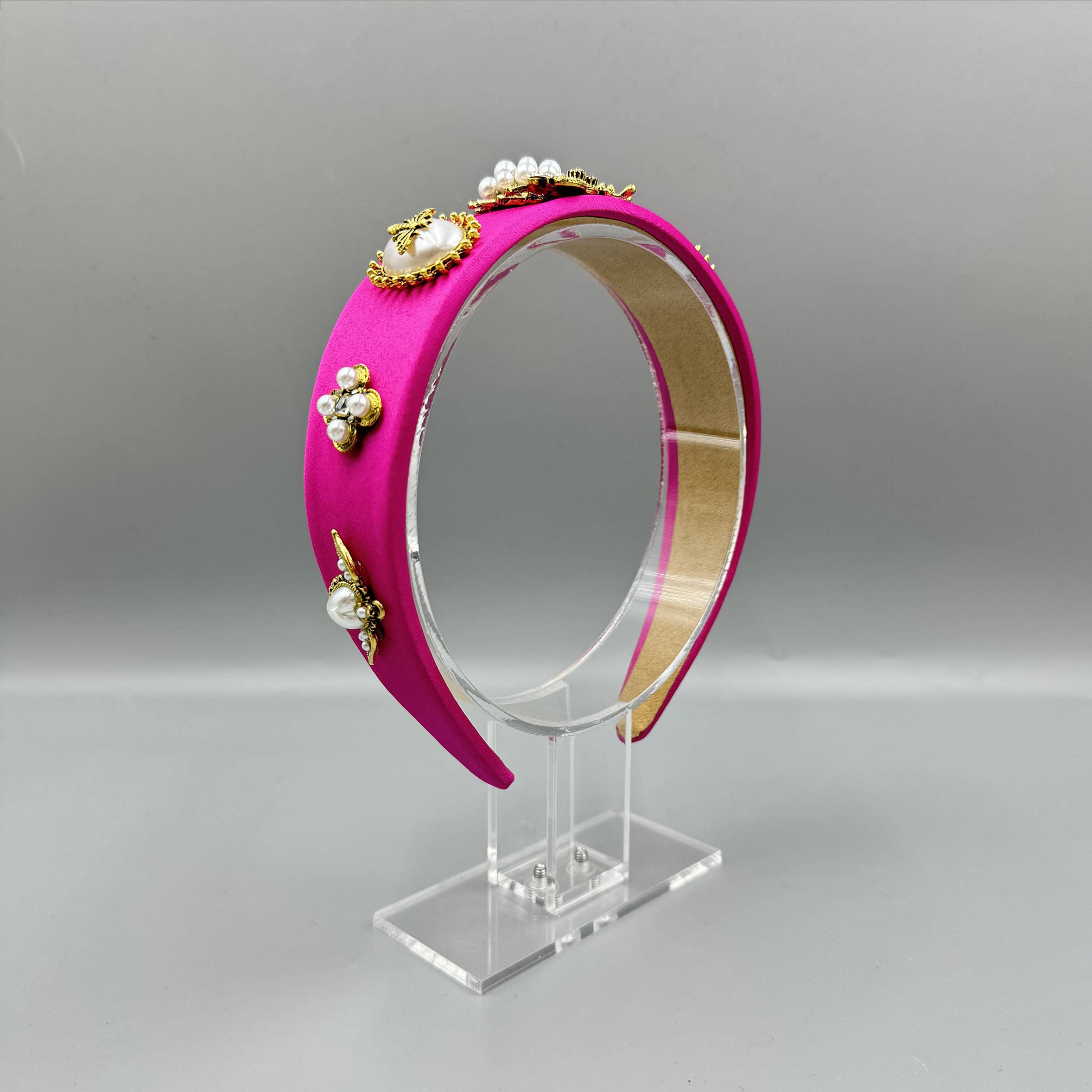 Baroque Pearl Bee Headband: Rose Red