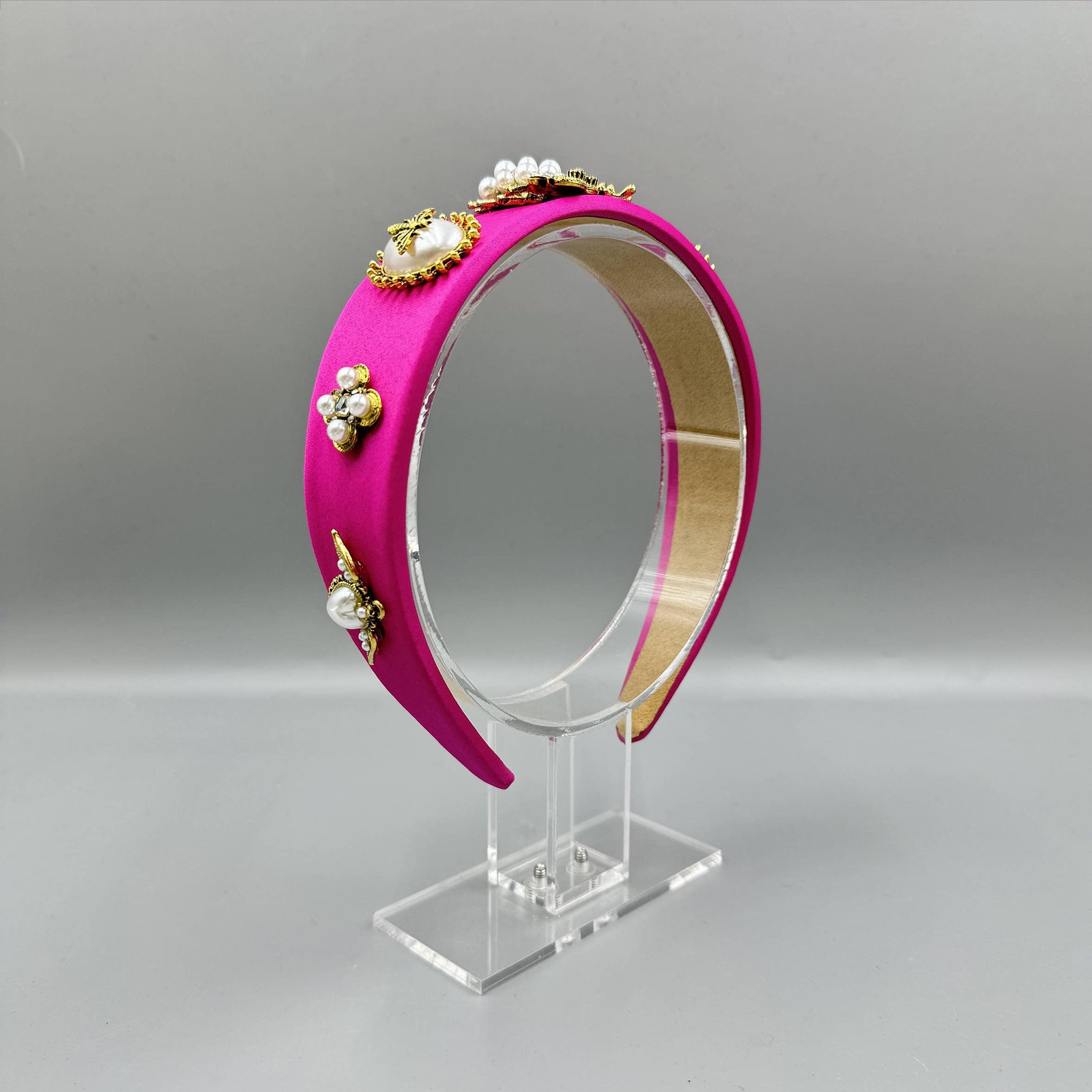 Baroque Pearl Bee Headband: Rose Red