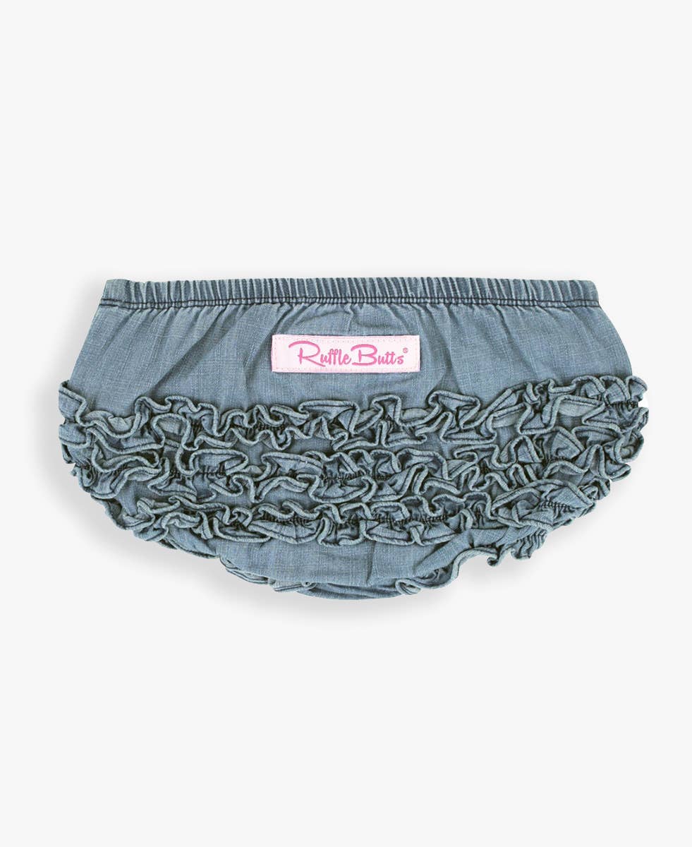 Baby Girls Light Wash Denim Woven RuffleButt Bloomer: Blue / 2T
