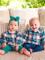 Baby Girls Peyton Plaid Woven Long Sleeve Bubble Romper: Multi-Color / 12-18m