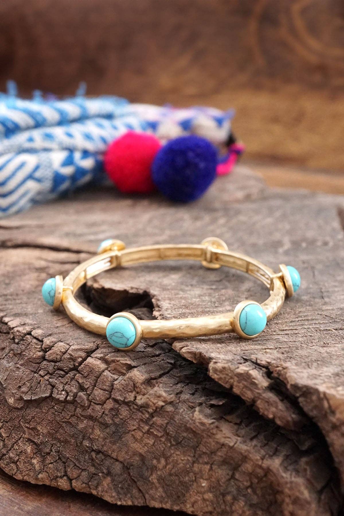 Jeweled Golden Bangle with semi precious stone dots: Turquoise