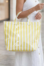 Glossy Striped Large Tote Bag: Blue Pink Stripe