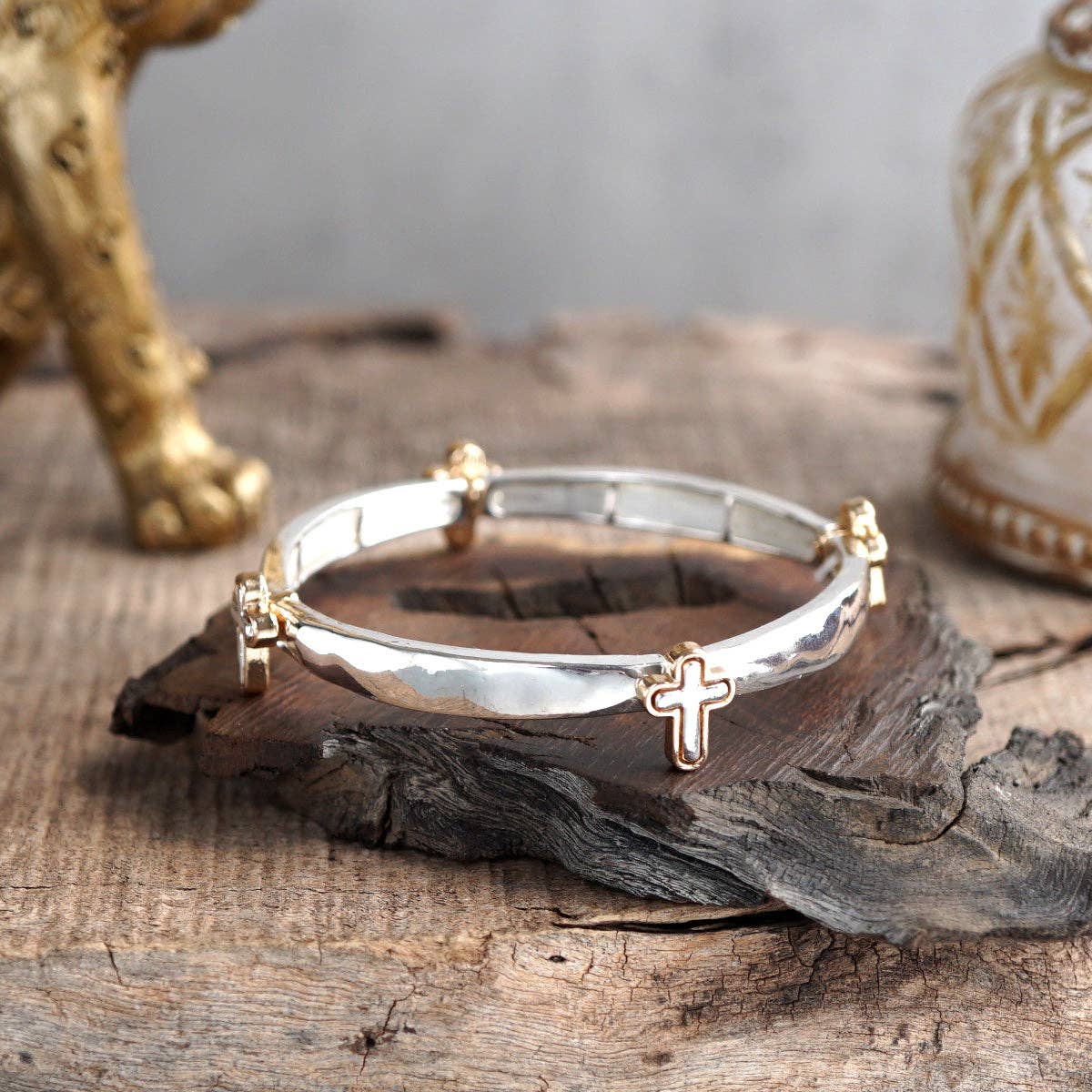 Luna Links – Silver Boho Bangles Collection: Caviar Texture - Two Tone