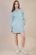 Mineral Washed Raglan Sleeve Casual Mini Dress: SAGE