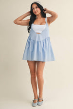 Gingham Print Double Layered Play Dress: Blue / M