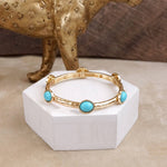 Desert Orbit – Turquoise Station Stretch Bangle: Silver Tone