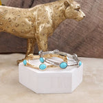 Desert Orbit – Turquoise Station Stretch Bangle: Silver Tone