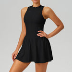 Women Cloud-Feel Fake Two-Piece Sports Dress: Blue Gray / L