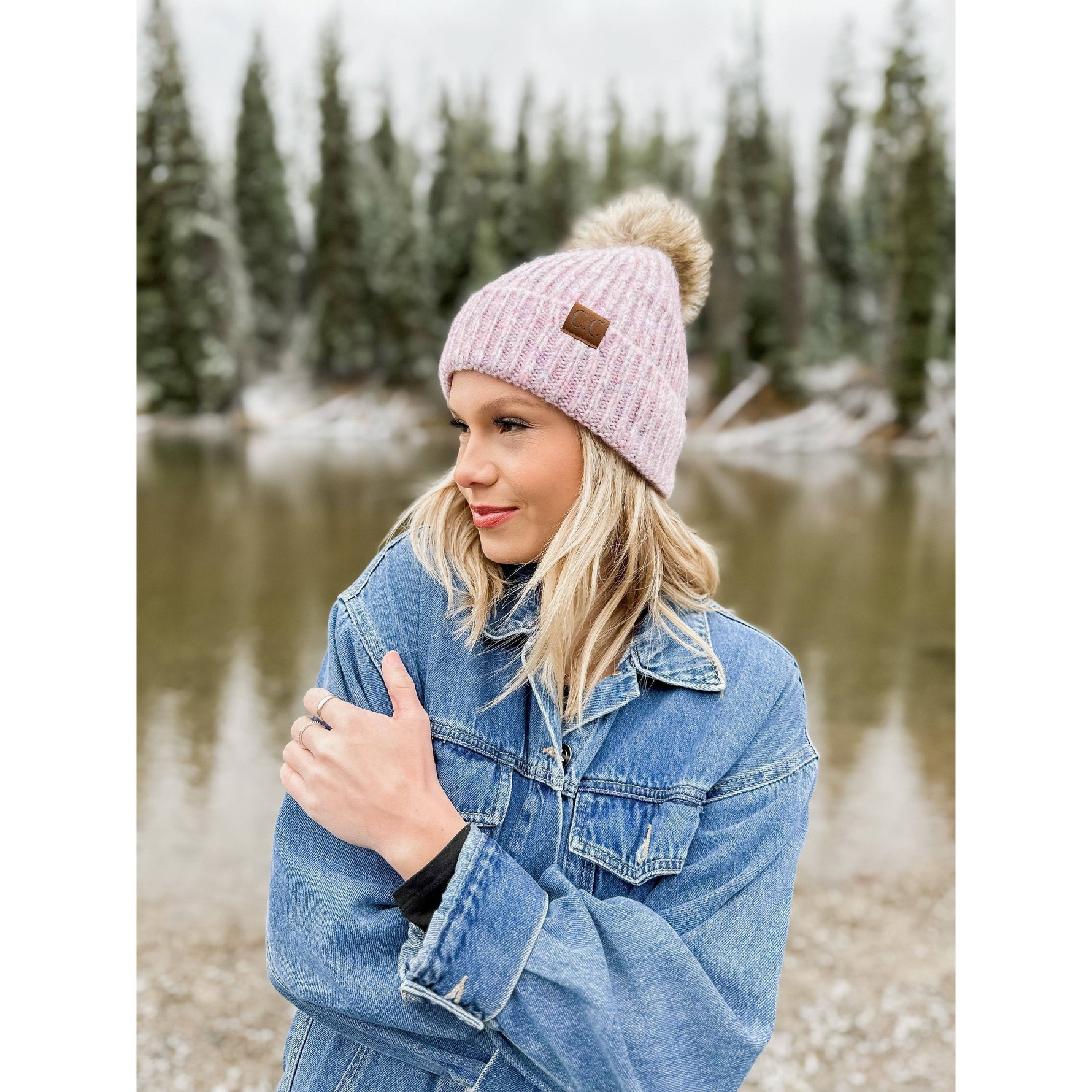 CC Soft Ribbed Fur Pom Beanie: Lemonade Multi