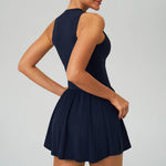 Women Cloud-Feel Fake Two-Piece Sports Dress: Blue Gray / L
